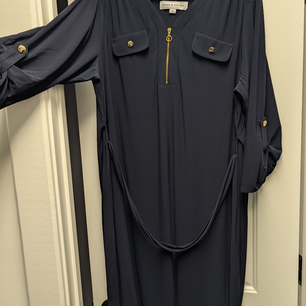 NWOT - Emma & Michele Navy Dress with Gold Accents